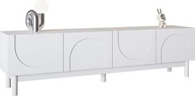 Niska szafka RTV z 4 falistymi, giętymi drzwiami - 169 x 34 x 45 cm - MDF + płyta wiórowa - biała