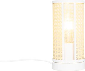 Orientalna lampa stołowa biała z rattanu 12 cm - Akira