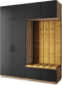 Masseno Garderoba REMA 200/240/60 cm Nowoczesna Szafa do Przedpokoju Dąb lefkas, MONOLITH 48 (Żółty)