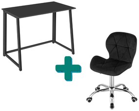 Zestaw do biura – składany stół ZARIMO 80×40 cm czarny + krzesło biurowe AVOLA VELVET czarne