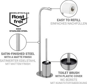 Stojak na papier toaletowy ze szczotką ze stali nierdzewnej w kolorze matowego srebra Levante – Wenko