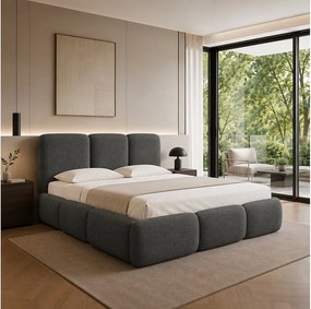 FURNISTAR Łóżko tapicerowane BOVA 180x200 cm z pojemnikiem na pościel|Stelaż|Łóżko dwuosobowe|Wygląd łóżka kontynentalnego-Cappuccino