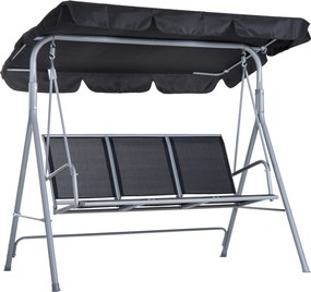 Outsunny Huśtawka Ogrodowa z Daszkiem 3 Osobowa Metalowa Czarno Srebrna Ławka Bujana z Ochroną Przed Słońcem 171x108x154cm | Aosom PL