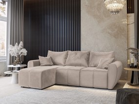 Masseno Narożnik MADISON z funkcją spania i pojemnikiem na pościel Narozniki L, Rozkładana sofa - Beżowy, PAROS 02