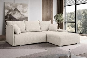 Narożnik, Sofa w kształcie L, tkanina sztruksowa Poso, Ecru, Prawy, Livorno L