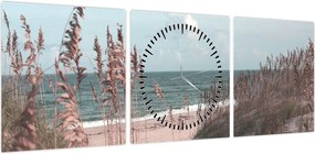 Obraz - Różowa plaża (z zegarem) (90x30 cm)