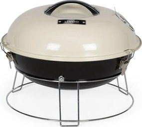 Przenośny grill węglowy Livoo DOC301 ø34 cm, stal emaliowana beżowa z wentylowaną pokrywą i uchwytem