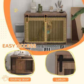 PawHut Klatka dla psa zamykana drewniana rustykalny design 98x58x67 cm orzech czarny | Aosom PL