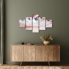 Obraz różowych kwiatów z różowym marmurem (125x70 cm)