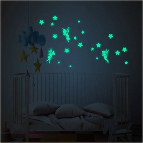 Zestaw ściennych naklejek świecących w ciemności Ambiance Fairies and Stars
