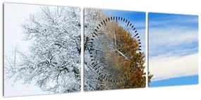 Obraz - Zmiana pór roku (z zegarem) (90x30 cm)