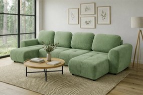 Stylowy narożnik rozkładany BINGO U L 315x146 cm w tkaninie KRONOS 47 jasnej zieleni