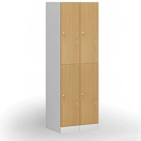 Szafka skrytkowa S1, 2 schowki, 1850 x 300 x 500 mm, demontaż, zamek cylindryczny, drzwi laminowane, dąb naturalny