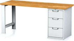 Stół warsztatowy MECHANIC, 2000x685x880 mm, 1x szufladowy kontener, 3 szuflady, szary