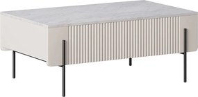 Stolik kawowy z szufladami Malmi 100 cm - kaszmir / crema bianca / czarne nóżki