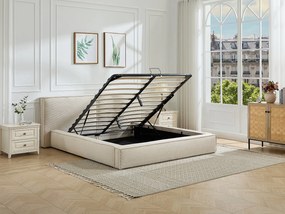 Łóżko ze skrzynią 160 x 200 cm - Welur sztruksowy - Beżowy + Materac - TAVESO