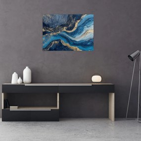 Obraz na szkle - Abstrakcyjny niebiesko-złoty marmur (70x50 cm)