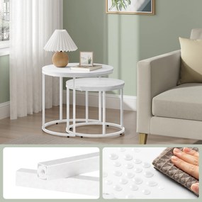 Stolik kawowy okrągły 2szt - marmur / nogi białe