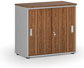 Szafa biurowa z drzwiami przesuwnymi PRIMO GRAY, 800 x 420 x 740 mm, szary/orzech