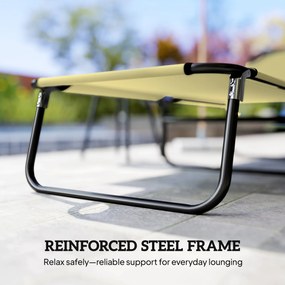 Outsunny Leżanka Plażowa Kremowa Metalowa Regulacja Oparcia 5 Pozycji Szybkoschnąca Tkanina 190x56x28cm | Aosom PL