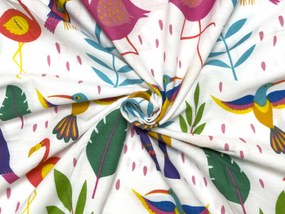 PrzytulneMieszkanie.pl PrzytulneMieszkanie.pl Bawełniana pościel do łóżeczka TROPICAL FLAMINGO biała Rozmiar pościeli: 45 x 65 cm | 90 x 135 cm