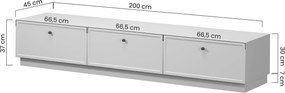 Szafka RTV Lorini 200 cm z szufladami - kaszmir / czarne uchwyty T-bar