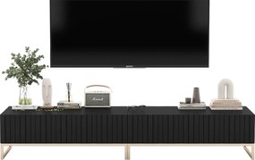 Szafka RTV z 2 drzwiami - korpus Czarny mat, fronty ryflowane Czarny mat - 220 cm, metalowa rama