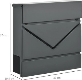 HOMCOM Skrzynka na Listy z Pokrywą, 2 Otwory Odpływowe, Stal, z Zamkiem, Szara