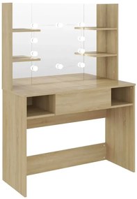 Dębowa toaletka do sypialni z żarówkami LED - Zowros 3X