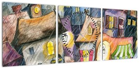 Obraz - Deszczowy wieczór (z zegarem) (90x30 cm)