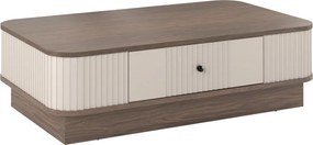 Stolik kawowy Vesper 103x60 cm z szufladą na cokole - kaszmir / orzech / czarny uchwyt