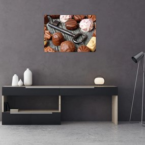 Obraz na szkle - czekolada i klucze (70x50 cm)