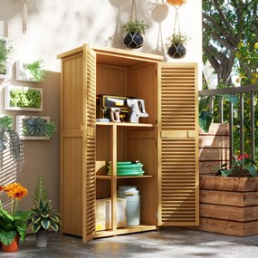 Outsunny Szafka Ogrodowa Wodoodporna, 2 Drzwi z Zamkiem, Drewno Sosnowe, 87D x 46,5S x 160W cm, Jasnożółty