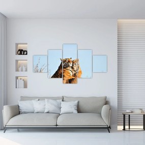 Obraz - Tygrysica i jej młode (125x70 cm)