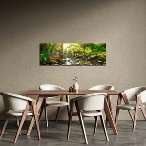 Obraz rzeki w zielonym lesie (z zegarem) (90x30 cm)
