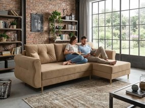 Rozkładana dwustronna sofa w kształcie L SILVIANO 230x140 cm, beżowa