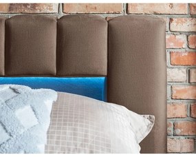 Jasnobrązowe tapicerowane łóżko dwuosobowe ze schowkiem ze stelażem 140x200 cm Lamica – ELTAP