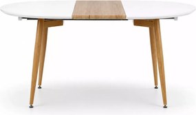 Nowoczesny owalny stół Tonga 120-200 cm z rozkładanym białym lakierowanym blatem MDF i nogami w kolorze dębu