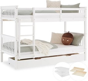 Łóżko piętrowe 90x200 cm białe Drewno sosnowe lite