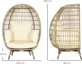 Outsunny Krzesło wiklinowe z efektem rattanu, miękkie poduszki siedziskowe, rama aluminiowa, khaki+beige, 105 x 97 x 150 cm