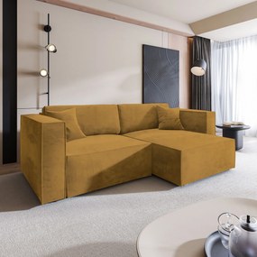 Masseno Narożnik NERIO z funkcją spania i pojemnikiem na pościel Narozniki L, Rozkładana sofa - Żółty, MONOLITH 48