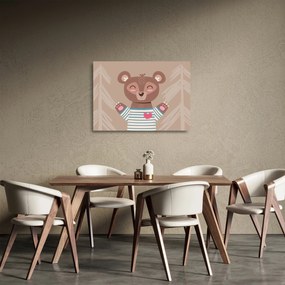 Obraz na szkle - Miś w koszulce w paski (70x50 cm)