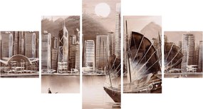 Obraz - Victoria Harbor, Hongkong, efekt sepii (125x70 cm)