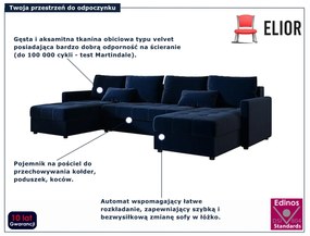 Granatowy nowoczesny narożnik z funkcją spania F4-C11