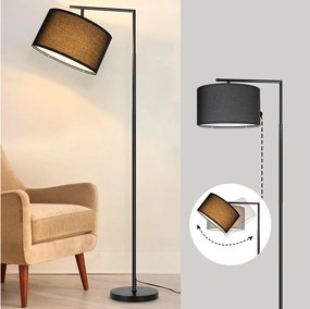 NETTLIFE Czarna lampa podłogowa do salonu: nowoczesna designerska tkanina, gniazdo E27 o mocy max 40W z włącznikiem nożnym, lampka nocna 166cm bez żarówki.