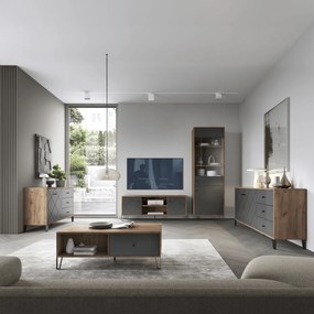 Szafka RTV Dwudrzwiowa BACARDI 183 cm Dąb Craft Tobacco/Grafit Nowoczesna