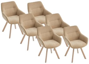 Zestaw 6 krzeseł obrotowych z podłokietnikami z tkaniny i drewna jesionowego - Beżowy - VELBURY