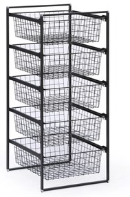 System przechowywania z 5 drucianymi koszami, 450 x 500 x 1040 mm, czarny