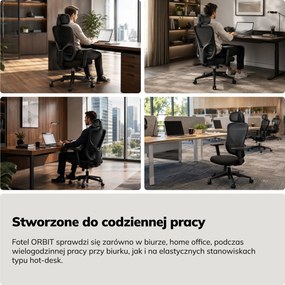 Fotel biurowy obrotowy z zagłówkiem czarny: ORBIT