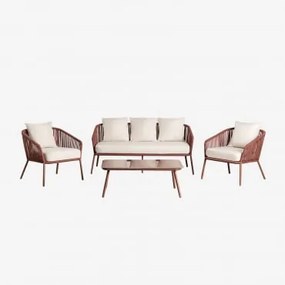 Zestaw Ogrodowy Z Dwuosobową Sofą, 2 Fotelami Z Plecionej Liny I Stolikami Kawowymi Arhiza Dachówka Red Roof - Sklum